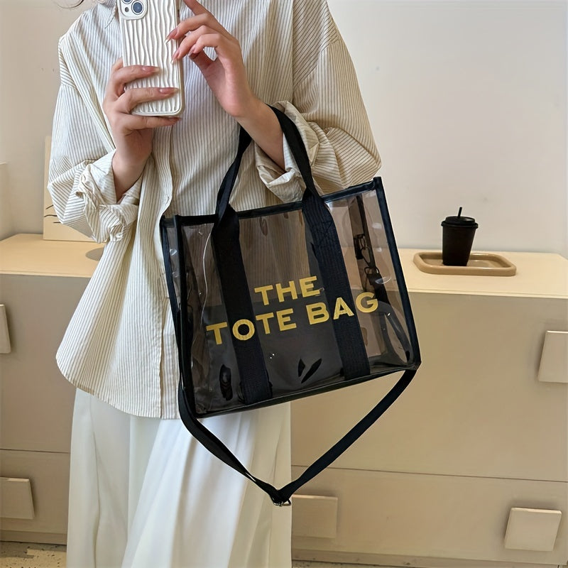 レターパターン トートショルダーバッグ｜クリア サッチェルバッグ｜オールマッチ クロスボディバッグ