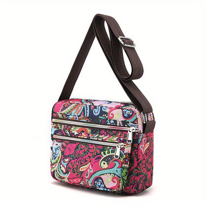 ヴィンテージ柄 スクエア ショルダーバッグ｜レディース ファスナー付き クロスボディバッグ｜通勤・旅行用 クラシックバッグ