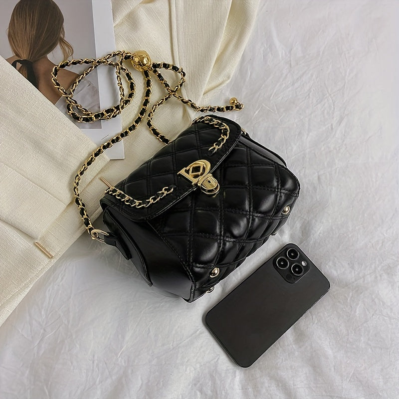 アーガイル キルティング チェーン クロスボディバッグ｜トレンド ミニ ショルダーバッグ｜レディース PUレザー フラップ パース