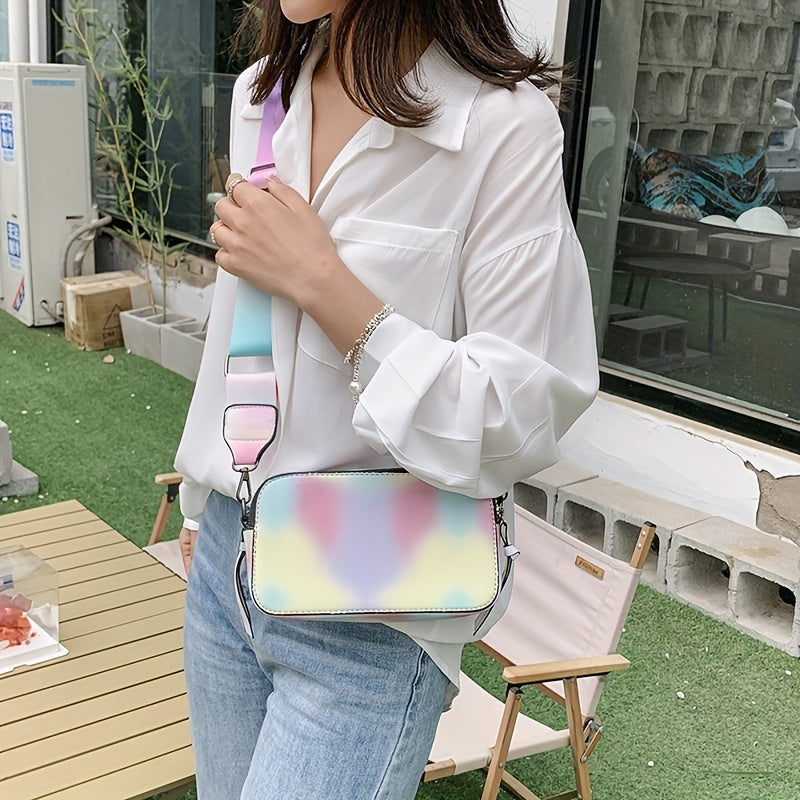 タイダイ レインボーカラー ファスナー ショルダーバッグ｜ダブルファスナー クロスボディバッグ｜長さ調節可能 ストラップ付き