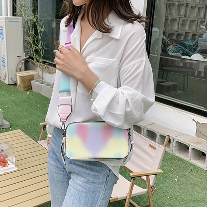 タイダイ レインボーカラー ファスナー ショルダーバッグ｜ダブルファスナー クロスボディバッグ｜長さ調節可能 ストラップ付き